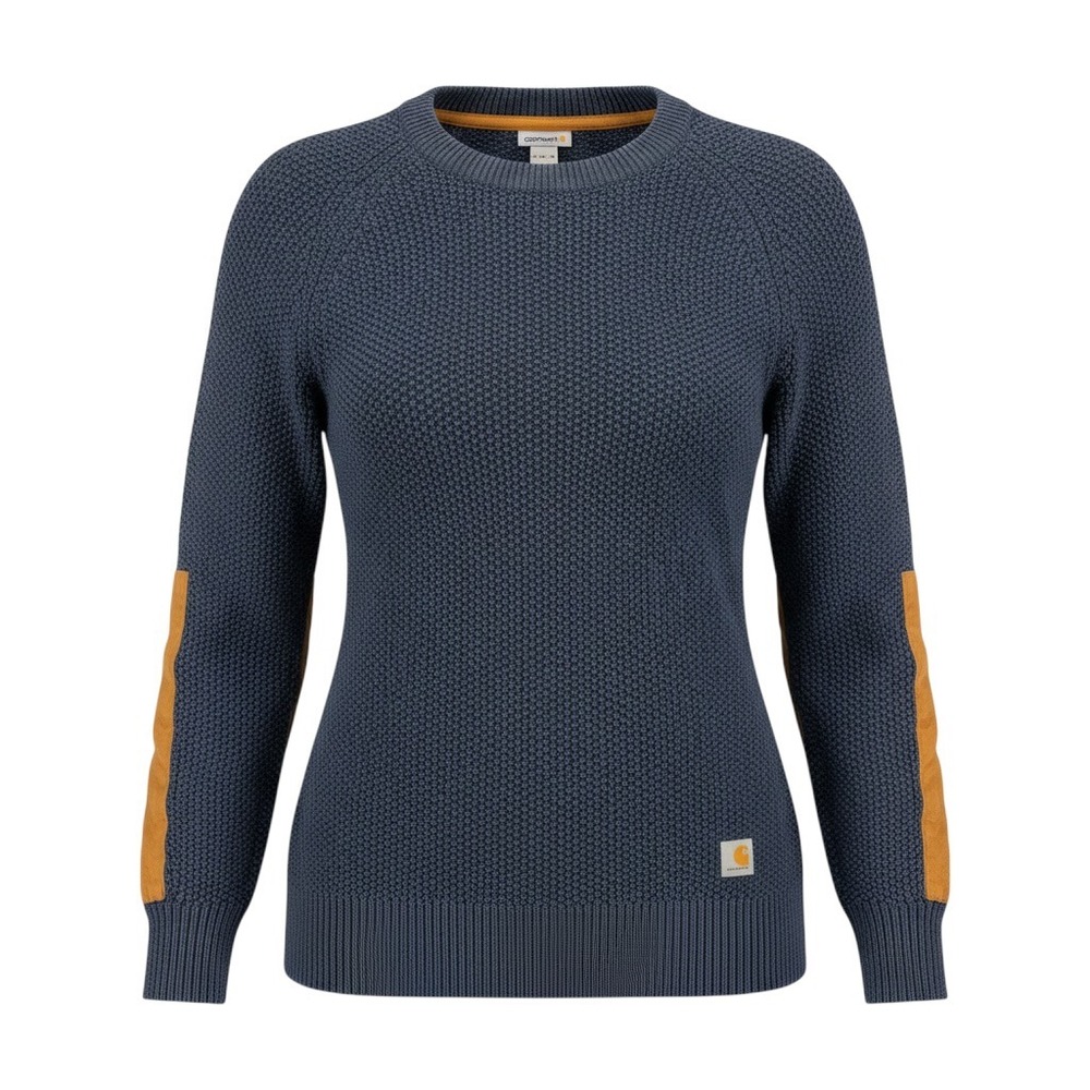 Carhartt Womens L 12 14 Navy Knit Pullover Sweater Elbow Patch Workwear Rugged - Picture 5 of 13